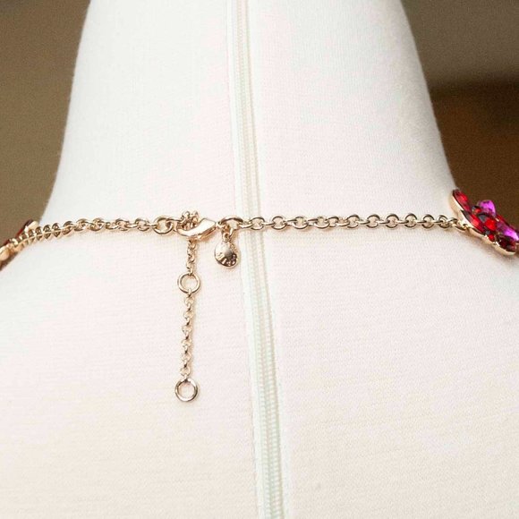 NWT J. Crew Pink and Red Crystal Leaves Statement Necklace - Picture 7 of 7